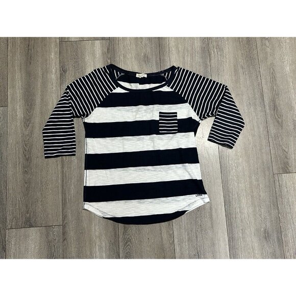 Women's AEROPOSTALE Stretch Long Sleeve WHITE & BLACK Striped Shirt Cotton large - Picture 2 of 7